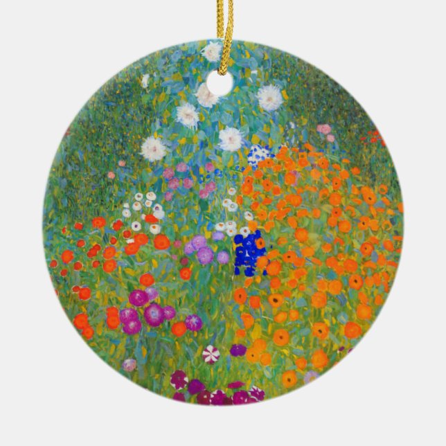 Gustav Klimt Flower Garden Ceramic Ornament (Front)