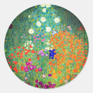 Gustav Klimt Flower Garden Classic Round Sticker