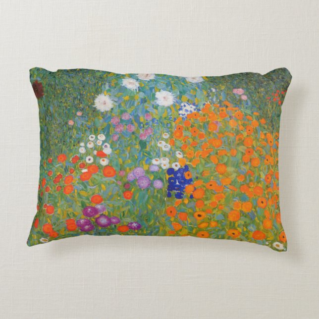 Gustav Klimt Flower Garden Cottage Nature Accent Pillow (Back)