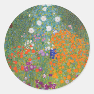 Gustav Klimt Flower Garden Cottage Nature Classic Round Sticker