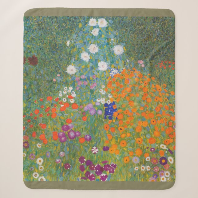 Gustav Klimt Flower Garden Cottage Nature Sherpa Blanket (Front)