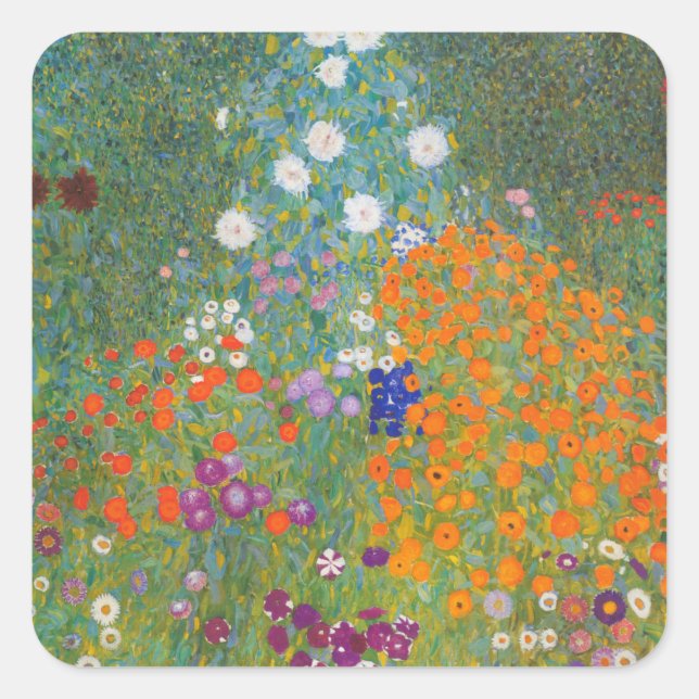 Gustav Klimt Flower Garden Cottage Nature Square Sticker (Front)