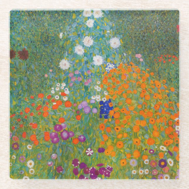 Gustav Klimt - Flower Garden Glass Coaster (Front)