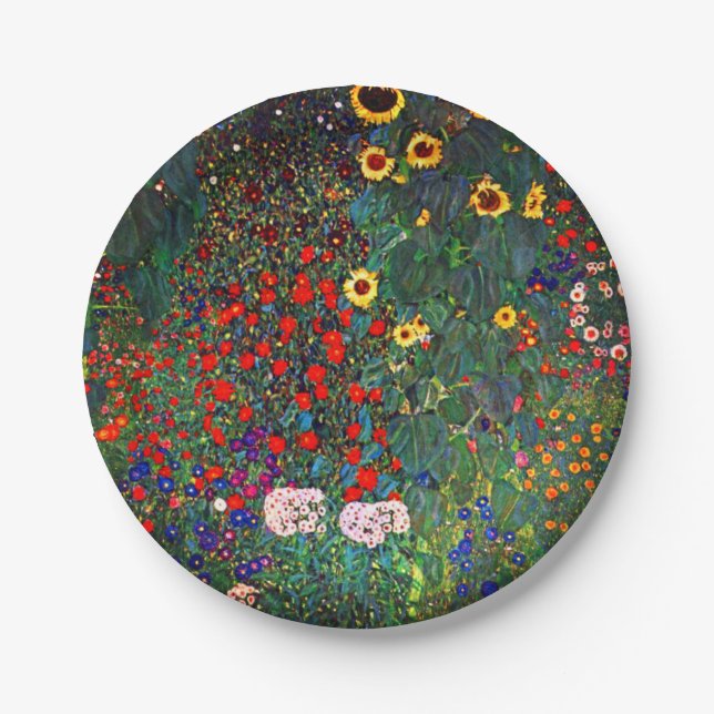 Gustav Klimt Flower Garden Paper Plate (Front)