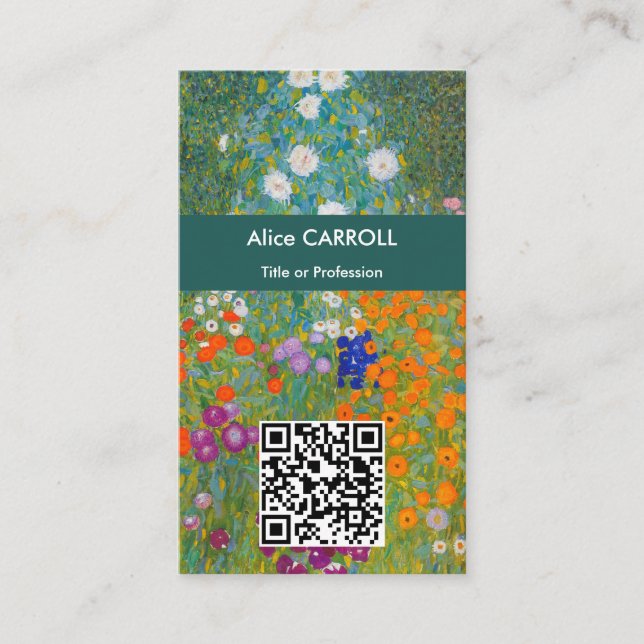 Gustav Klimt - Flower Garden - QR Code Business Card (Front)