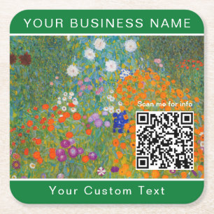 Gustav Klimt - Flower Garden QR Code Square Paper Coaster