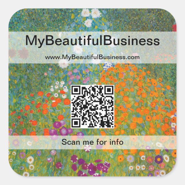 Gustav Klimt - Flower Garden QR Code Square Sticker (Front)