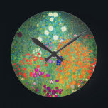 Gustav Klimt Flower Garden Round Clock<br><div class="desc">Clock featuring Gustav Klimt’s oil painting Flower Garden (1906). A beautiful garden of purple,  red,  white,  blue,  and orange flowers. A great gift for fans of Art Nouveau and Austrian art.</div>