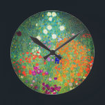 Gustav Klimt Flower Garden Round Clock<br><div class="desc">Clock featuring Gustav Klimt’s oil painting Flower Garden (1906). A beautiful garden of purple,  red,  white,  blue,  and orange flowers. A great gift for fans of Art Nouveau and Austrian art.</div>