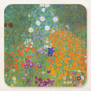 Gustav Klimt - Flower Garden Square Paper Coaster