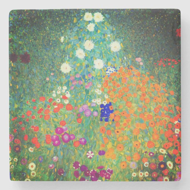 Gustav Klimt Flower Garden Stone Coaster (Front)