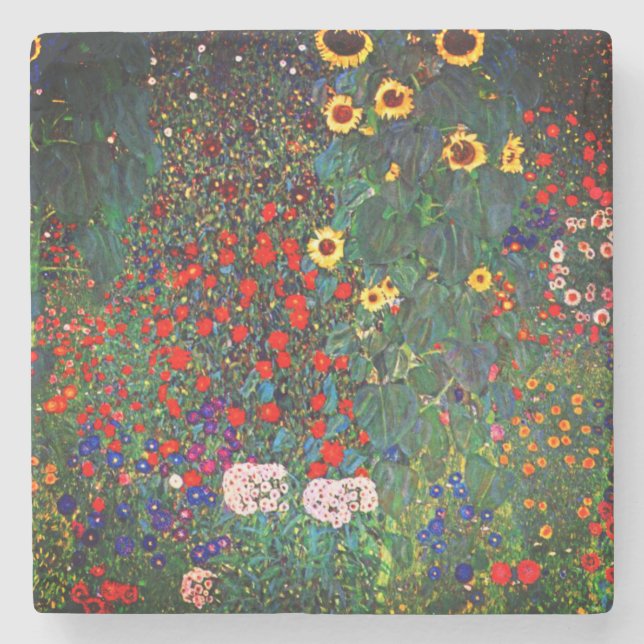 Gustav Klimt Flower Garden Stone Coaster (Front)