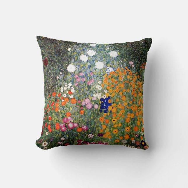 Gustav Klimt Flower Garden Throw Pillow (Front)