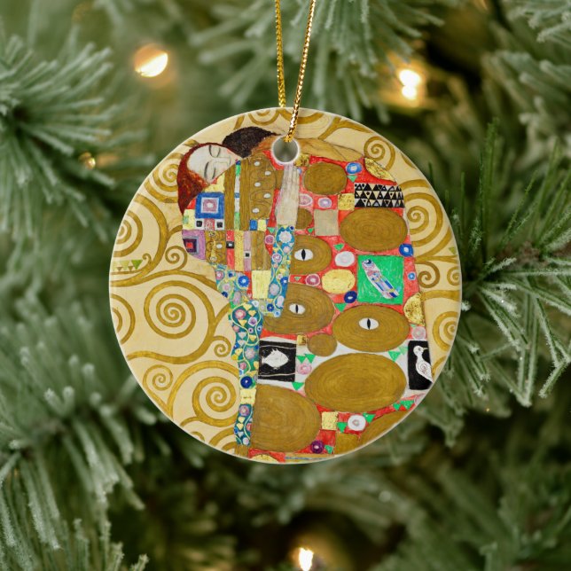 Gustav Klimt Fulfilment Nouveau Couple Ceramic Ornament (Tree)