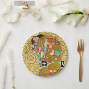 Gustav Klimt Fulfilment Nouveau Couple Paper Plate