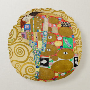Gustav Klimt Fulfilment Nouveau Couple Round Pillow
