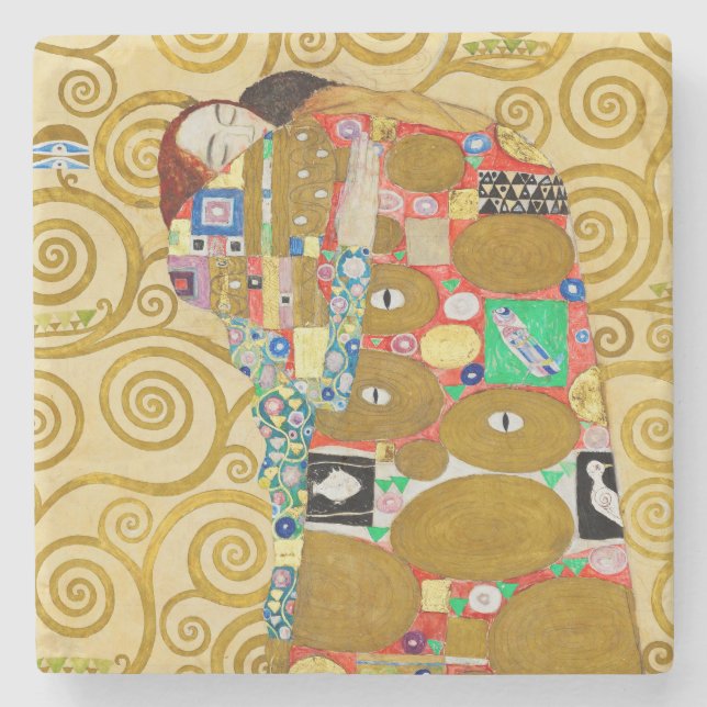 Gustav Klimt Fulfilment Nouveau Couple Stone Coaster (Front)