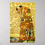 Gustav Klimt Fulfilment Poster<br><div class="desc">Gustav Klimt Fulfilment poster. Frieze from 1909. Completed during Klimt’s golden phase, Fulfilment features an embracing couple holding each other beneath a multi-patterned quilt featuring spirals, eyes, birds, fish and other shapes. The background of the work features the same bronze spirals that would adorn the artist’s renowned Tree of Life....</div>