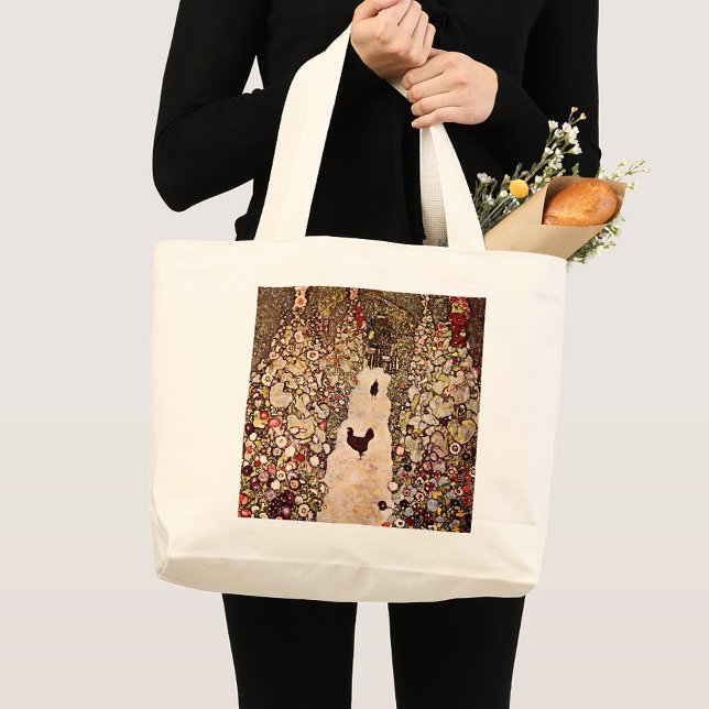 Gustav Klimt Garden Path Painting, Earthy Tones Large Tote Bag (Creator Uploaded)
