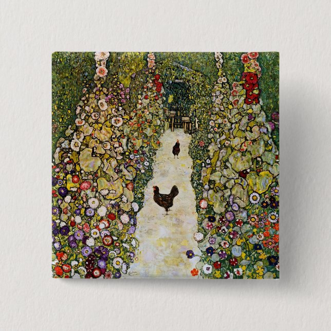 Gustav Klimt - Garden Path with Chickens 2 Inch Square Button (Front)
