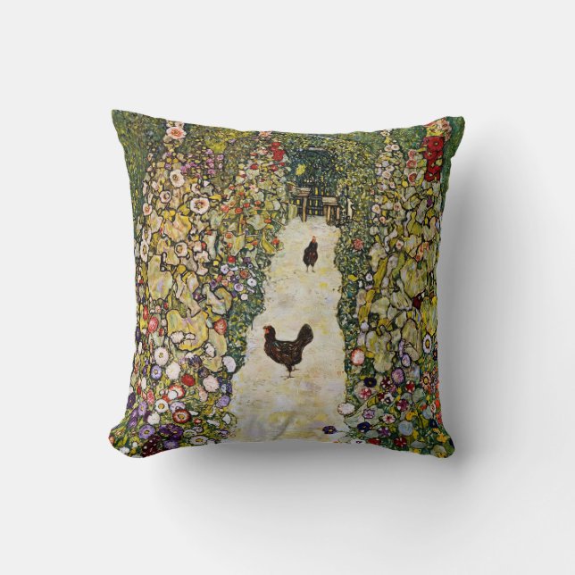 Gustav Klimt - Garden Path with Chickens Throw Pillow (Front)