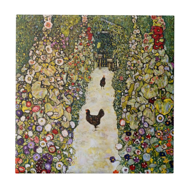 Gustav Klimt - Garden Path with Chickens Tile (Front)