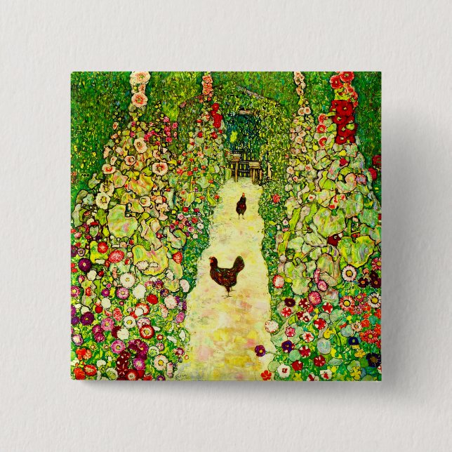 Gustav Klimt Garden with Chickens 2 Inch Square Button (Front)