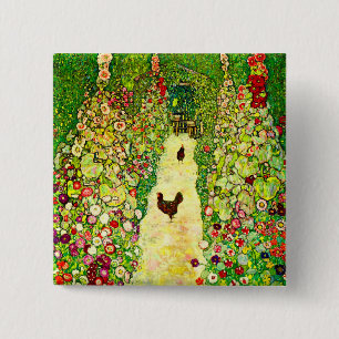 Gustav Klimt Garden with Chickens 2 Inch Square Button