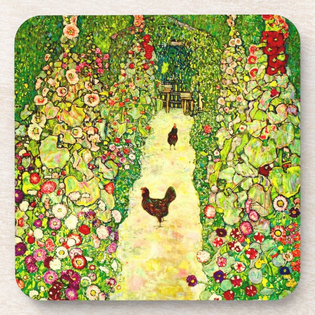 Gustav Klimt Garden with Chickens Coaster (Front)