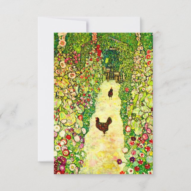 Gustav Klimt Garden with Chickens Invitation (Front)