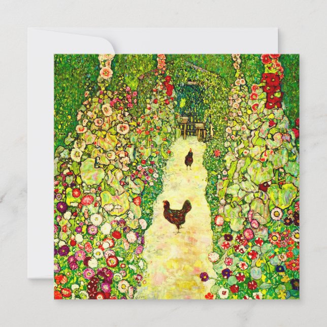 Gustav Klimt Garden with Chickens Invitation (Front)