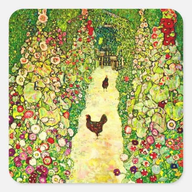Gustav Klimt Garden with Chickens Square Sticker (Front)