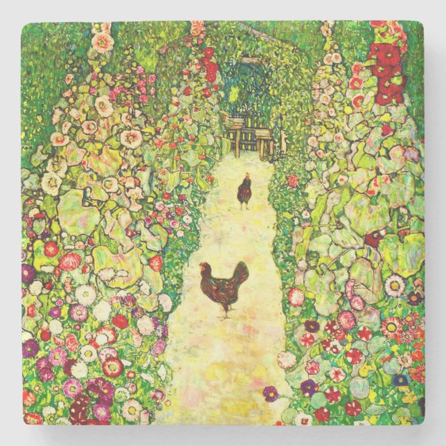 Gustav Klimt Garden with Chickens Stone Coaster (Front)