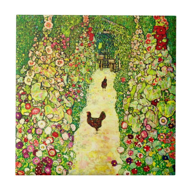 Gustav Klimt Garden with Chickens Tile (Front)