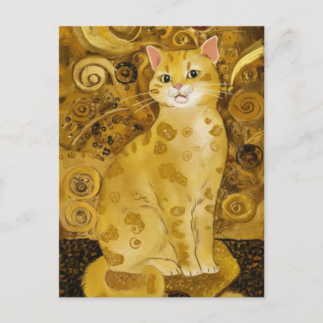 Gustav Klimt gold cute cat spoof, Gustav klimt art Postcard (Front)
