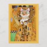 Gustav Klimt gold cute cat spoof postcard<br><div class="desc">This is a spoof of Gustav Klimt's portrait painting of Adele Bloch-Bauer, also known as "The Woman in Gold." Because my version features a cat, it's titled "The Cat in Gold." You can change the border colour if you'd like. This image is also available on other products in my Zazzle...</div>