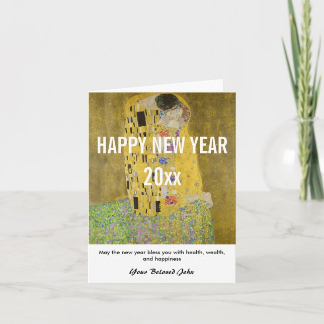 Gustav Klimt - Happy New Year with The Kiss Holiday Card (Front)
