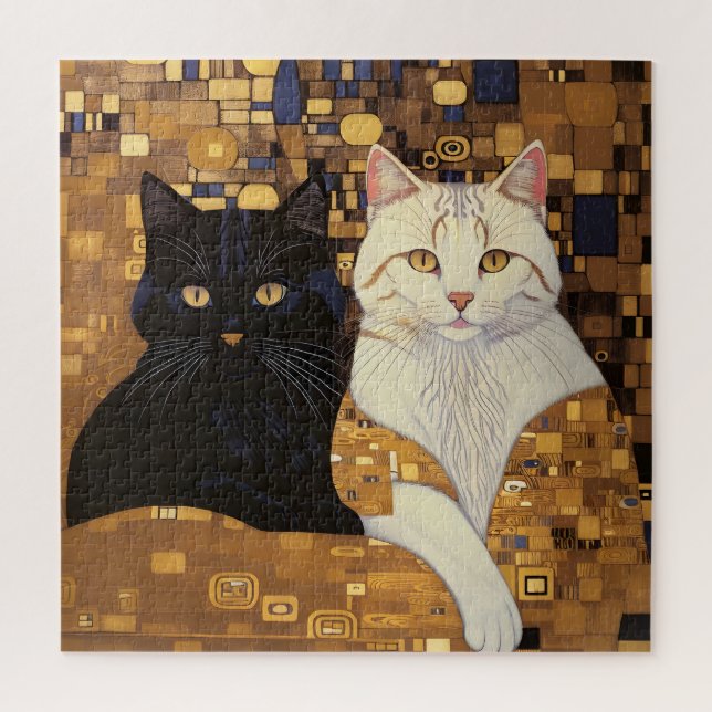 Gustav Klimt Inspired Two Cats In Bed Jigsaw Puzzle (Vertical)