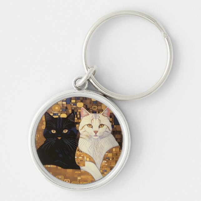 Gustav Klimt Inspired Two Cats In Bed Keychain (Front)