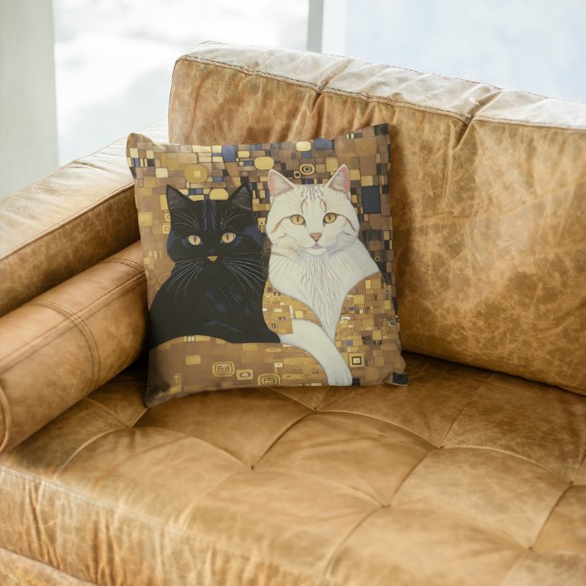 Gustav Klimt Inspired Two Cats In Bed Throw Pillow (Creator Uploaded)