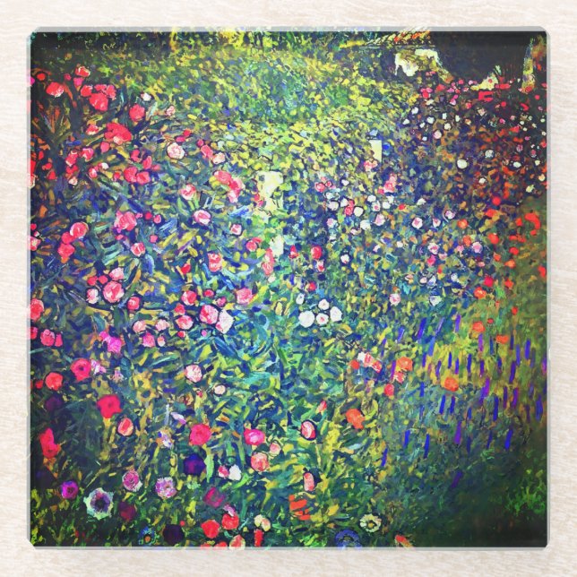 Gustav Klimt Italian Garden Glass Coaster (Front)