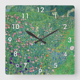Gustav Klimt - Italian Garden Landscape Square Wall Clock