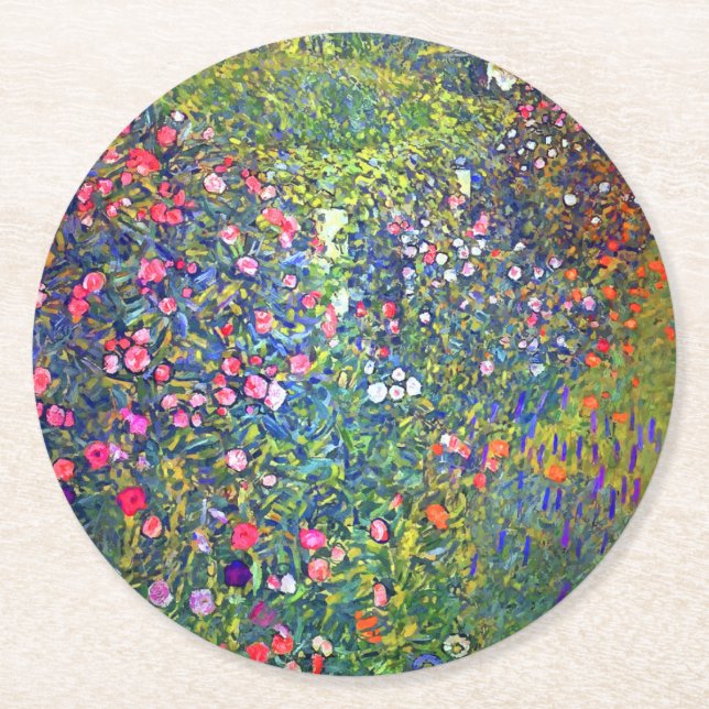 Gustav Klimt Italian Garden Round Paper Coaster (Front)
