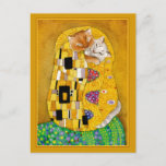 Gustav Klimt kiss gold cute cat spoof postcard<br><div class="desc">This is a spoof of Gustav Klimt's painting,  "The Kiss."  Because my version features cat,  it's titled "Cat Kisses."  You can change the border colour if you'd like.  This image is also available on other products in my Zazzle store.</div>