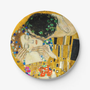 Gustav Klimt Kiss / Valentine's Day Romantic Art Paper Plate