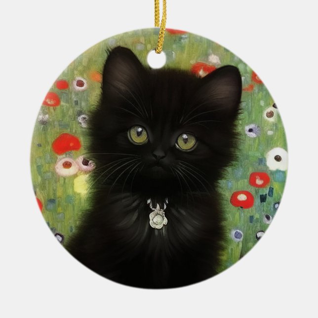 Gustav Klimt Kitten Ceramic Ornament (Front)