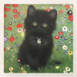 Gustav Klimt Kitten Glass Coaster