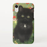 Gustav Klimt Kitten iPhone XR Case<br><div class="desc">iPhone Case featuring a Gustav Klimt kitten! This black kitty wears a silver collar and sits in a field of red,  blue,  white,  and yellow flowers. A wonderful gift for cat lovers and Austrian art enthusiasts!</div>