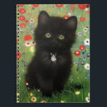 Gustav Klimt Kitten Notebook<br><div class="desc">Notebook featuring a Gustav Klimt kitten! This black kitty wears a silver collar and sits in a field of red, blue, white, and yellow flowers. A wonderful gift for cat lovers and Austrian art enthusiasts!</div>