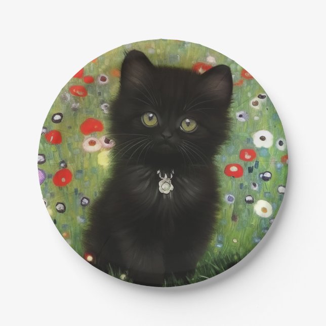 Gustav Klimt Kitten Paper Plate (Front)